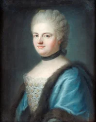 Muotokuva Marie Leszczynskasta, Ranskan kuningattaresta (1703-1768), pastelli Bristol-taululla, F.B. Frey - Yksityinen kokoelma