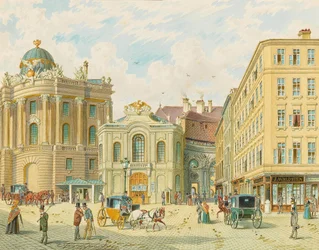 Wienin vanha Burgtheater - Franz Gerasch (1826-1906). Akvarelli paperille, 1900-luvun alku. Mitat: 23 x 29 cm. Yksityinen kokoelma