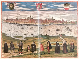 Yleiskuva Rostockista, Saksasta (kaiverrus