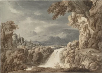 Sankarillinen maisema ja vesiputous, n. 1790.