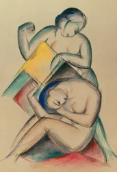 Kaksi alastonnaista, n. 1910-1915 (guassi ja akvarelli paperille)