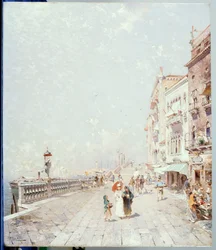 Molo, Venetsia, etsii länteen hahmojen kanssa Promenading