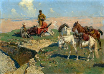 Kaukasialaisten soturien pysähtyminen - Franz Roubaud