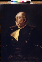 Kansleri Otto von Bismarckin (1815-1898) muotokuva univormussa. Franz von Lenbachin (1836-1904) maalaus. Pushkinin taidemuseo, Moskova.