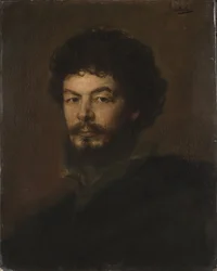 Arkkitehti ja kuvanveistäjä Lorenz Gedonin (1844-1883) muotokuva, kirjoittanut Lenbach, Franz, von (1836-1904). Öljy pahville. Mitat: 59 x 47 cm. Tukholman kansallismuseo