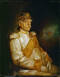 Prinssi Otto von Bismarck univormussa ja Preussin kypärä (maalaus kankaalle)