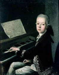 Carl Graf Firmianin muotokuva pianon ääressä, aiemmin luultu Wolfgang Amadeus Mozartiksi (1756-91)
