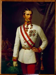 Itävallan Francois Josephin muotokuva oli 28-vuotias juhlapukussa (1830-1916). François Xaver Winterhalterin (1806-1873) maalaus