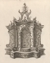 Suunnittelu tabernaakkelille, levy 1 sarjasta "Tabernaakkeli", painettu n. 1750-56.