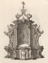 Suunnittelu tabernaakkelille, levy 2 sarjasta "Tabernaakkeli", painettu n. 1750-56.