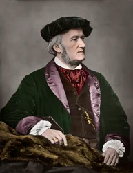 Richard Wagnerin (1813-1883), saksalaisen säveltäjän muotokuva. 1871. Digitaalinen väritys.