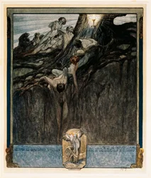 Itävalta, Wien, kuvitus Dante Alighierin jumalallisesta komediasta (Taivas, laulu IV), kirjoittanut Franz von Bayros