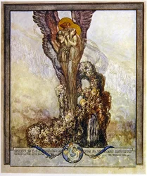 Kuvitus Dantesin Jumalaisen komedian, Paratiisi, XXIII. sävelmä, 1921 (wc paperille).