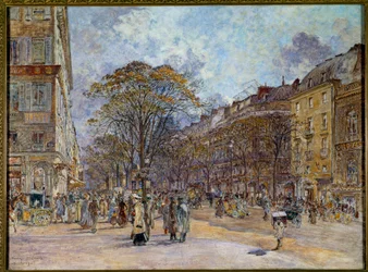 Le boulevard des Italians in Paris Frederic Anatole Houbronin (1851-1908) maalaus 1902 su. 0,55x0,73 m Pariisi, Musee Carnavalet - Boulevard des Italians Pariisissa. Frederic Anatole Houbronin (1851-1908) maalaus