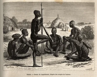 Koudjin kylästä (Senegal) kotoisin olevat dinkat, joiden ruumis on peitetty tuhkalla, suojellakseen heitä hyönteisiltä ja loisilta, on myös kosmeettinen ja sosiaalinen piirre, joka on kaiverrettu Laguillermien piirustuksen mukaan, havainnollistaen matkaa A