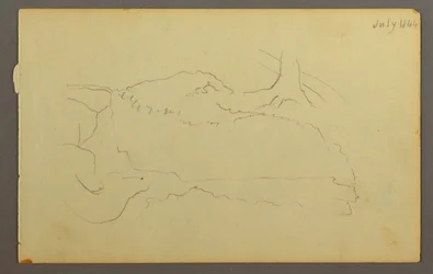 Piirros, Puun tyvi, lohkareita, 1844