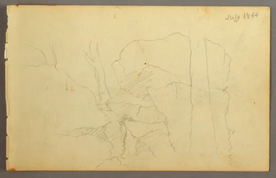 Piirros, Lohkareita puiden keskellä, 1844