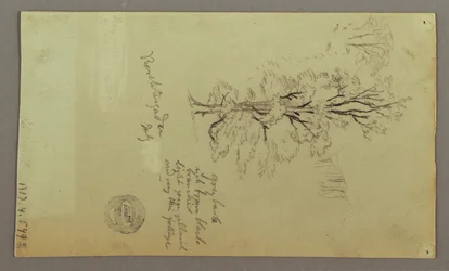 Piirustus, savupiippuja, vesiputouksia, hahmo jne., heinäkuu mahdollisesti 1868.