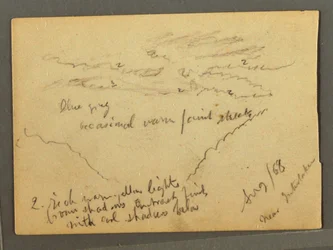 Piirros, pilvihuippuinen Jungfrau, Interlaken, Sveitsi, elokuu 1868.