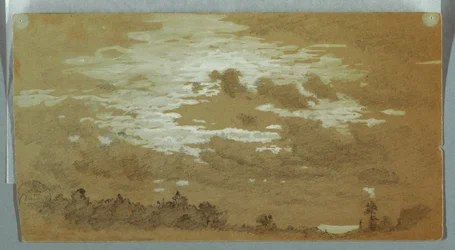 Piirros, Pilvinen taivas metsäisen harjanteen yllä, Niagara, mahdollisesti 1858.
