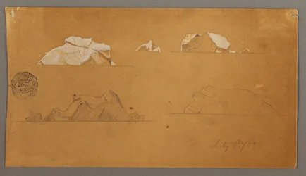 Piirros, kelluvat jäävuoret, 5. heinäkuuta 1859.