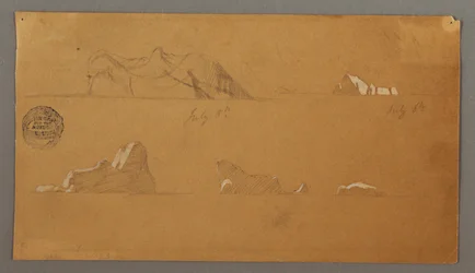 Piirros, kelluvat jäävuoret, 5. ja 6. heinäkuuta 1859.