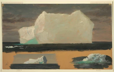 Piirros, kelluvat jäävuoret lähellä Twillingatea, Newfoundland, 4. heinäkuuta 1859.