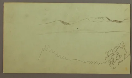 Piirros, kukkulakumpare tasangon poikki, mahdollisesti 1868