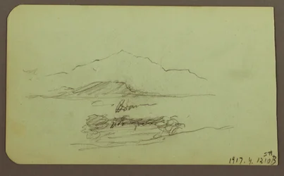 Piirros, kukkulat, karja; Kääntöpuoli: maisema, 1883.