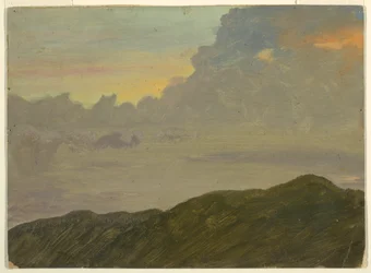 Piirros, kukkulan laella ja pilviä, 1865-66