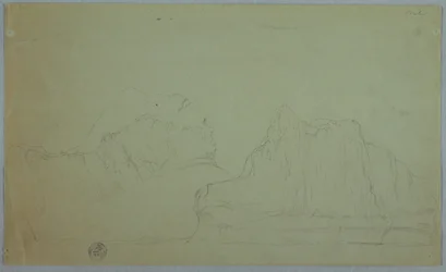 Piirros, jäävuori ja kaksi huippua, kesä- tai heinäkuu 1859.