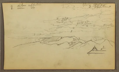 Piirros, maisema; Kääntöpuoli: Vene, kasvitieteellisiä luonnoksia, 1857
