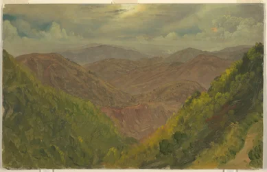 Piirros, Maisema Jamaikalla, Länsi-Intia, touko-elokuu 1865.