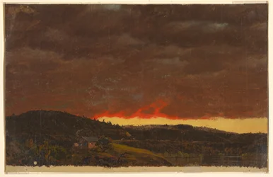 Piirros, maisema, auringonlasku, n. 1845