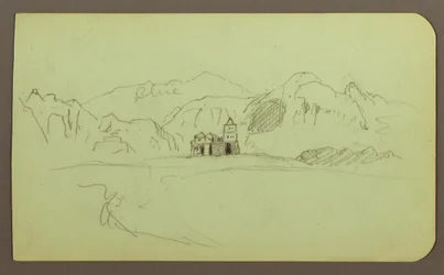 Piirros, maisema ja kirkko; Kääntöpuoli: Maisema, 1883