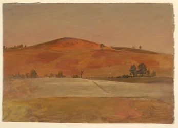 Piirustus, Maisema, jossa on matala kukkula ja peltoja, 1870-80