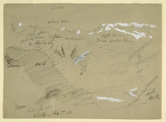 Piirros, Maisemia Bernin Alpeilla, Bel Alpin lähellä, Sveitsi, syyskuu 1868.