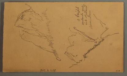 Piirros, Mies veneessä, Rocky Peak over Pines, mahdollisesti 1868.
