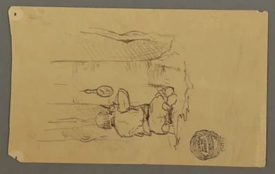 Piirros, Mies ajamassa partaa, takaapäin, mahdollisesti 1878