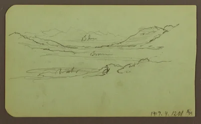Piirros, vuoristomaisema; Kääntöpuoli: Maisema, 1883