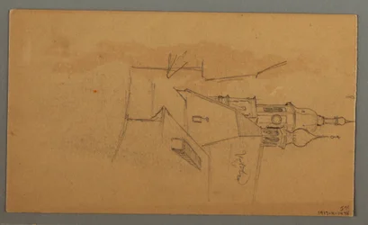 Piirros, vuorenhuippu, kasvillisuus uima-altaalla, 1868