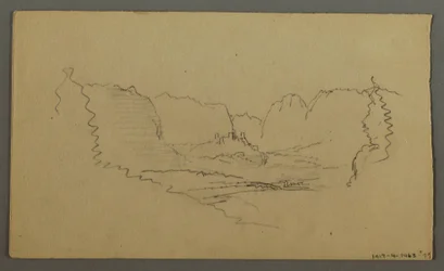 Piirros, Vuorenhuiput, tienvarsipyhäkkö, elokuu 1868.