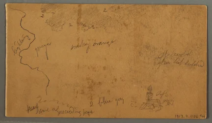 Piirros, Vuoria tasangolla, kaksi sateenkaarta, Itävalta tai Baijeri, 1868.