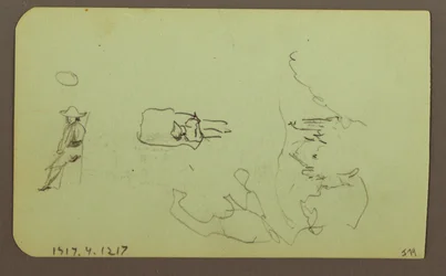 Piirros, Vuoret, kirkko; Kääntöpuoli: Hahmot, kirkko, 1883.