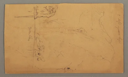 Piirros, Järven yläpuolella kohoavat vuoret, heinäkuu mahdollisesti 1868.