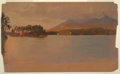 Piirros, Katahdin-vuori Togue Pondista, 1878.
