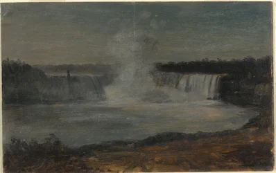 Piirros, Niagaran putoukset iltavalaistuksessa, syyskuu 1856.