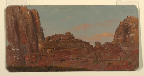 Piirros, Petra, Khirbet en-Nasaran kalliokammiot, helmikuu 1868.