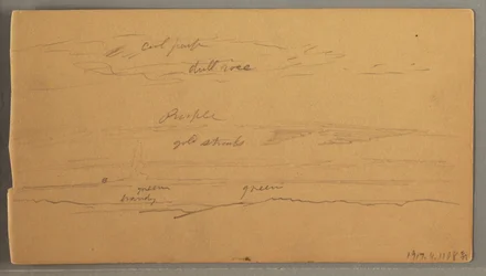 Piirros, Terävät vuorenhuiput, pilvinen taivas, kesäkuu 1874