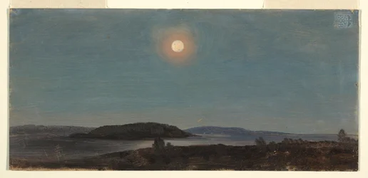 Piirros, Aurinko tai kuu nousee Porcupine-saarten yllä, Bar Harbor, n. 1860.